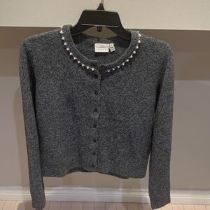 Chic Gray Cardigan with Pearl Details